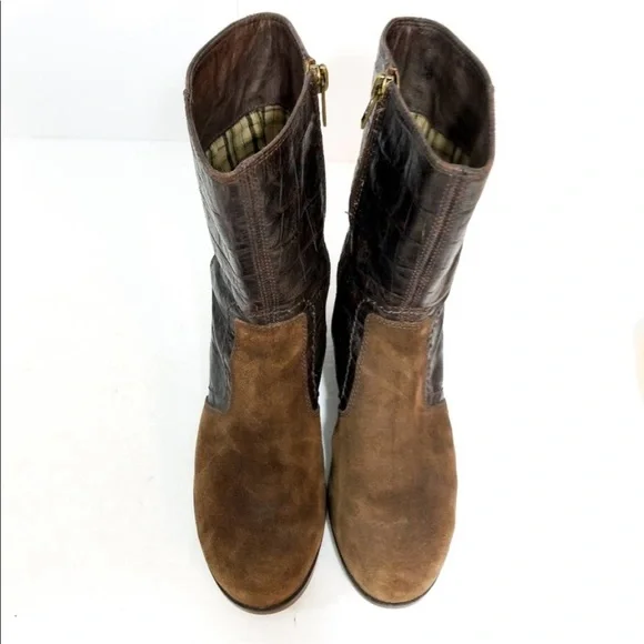 UGG Lou Croco moto brown leather crocodile textured boots 6.5 - Picture 3 of 7